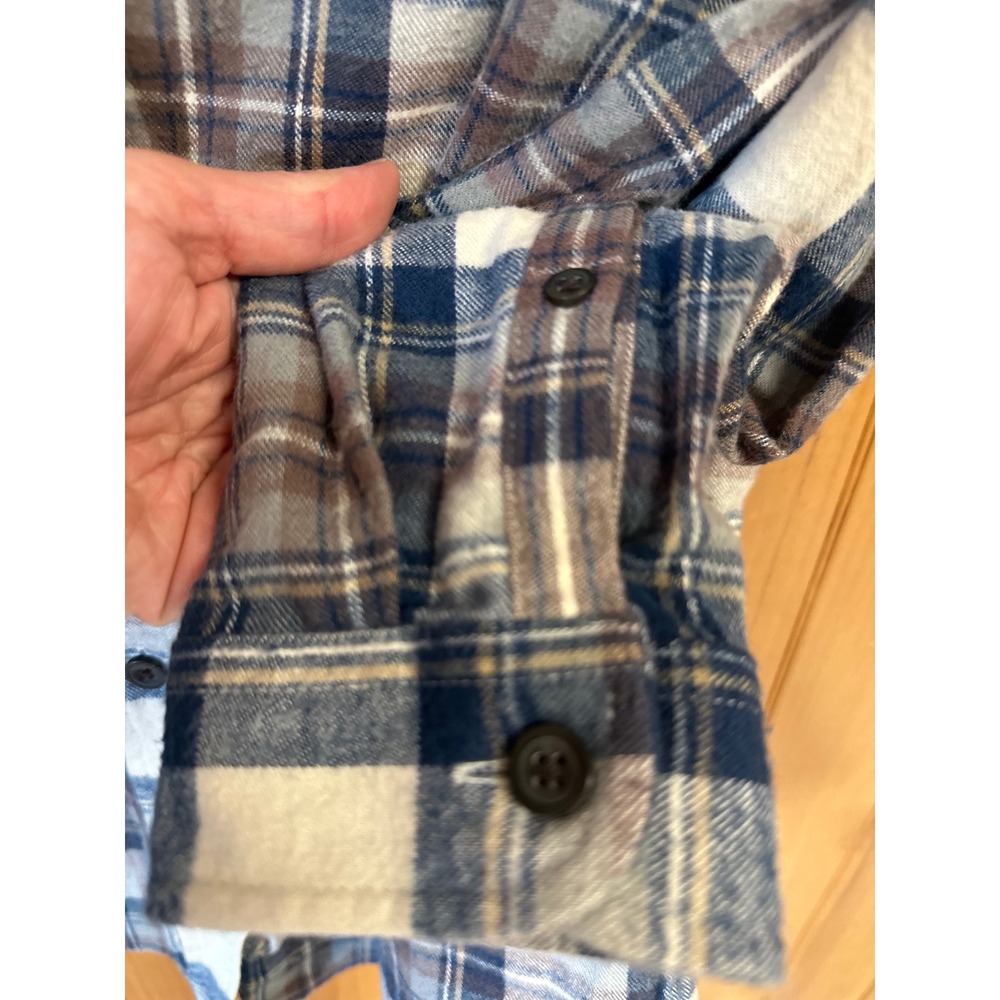 LL Bean Relaxed Fit Flannel Shirt Womens XS Blue Cream Brown Plaid 508276 - Picture 5 of 8